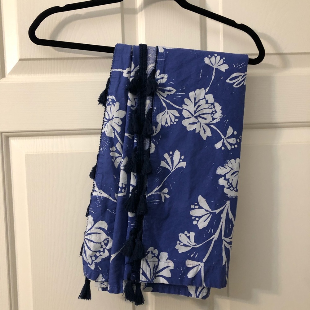 Blue and White floral shower curtain with tassels